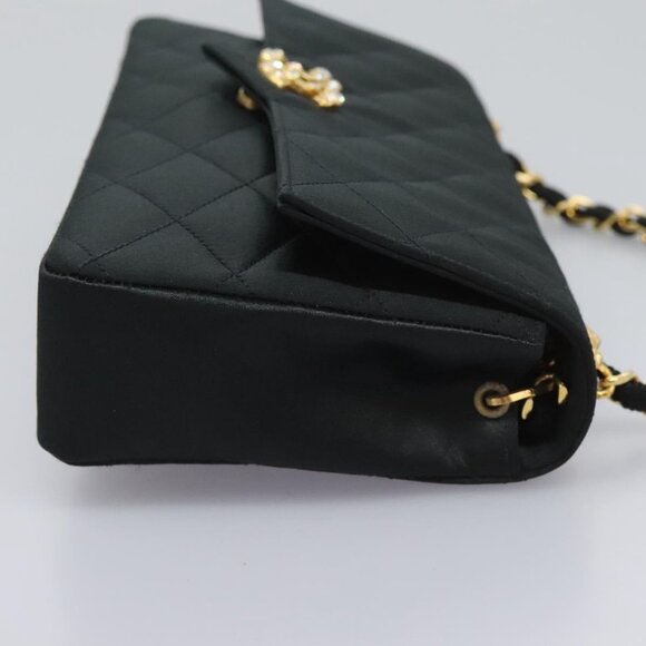 CHANEL Matelasse 23 Single Flap Chain Bag Satin Black Gold CC Auth - Picture 5 of 15